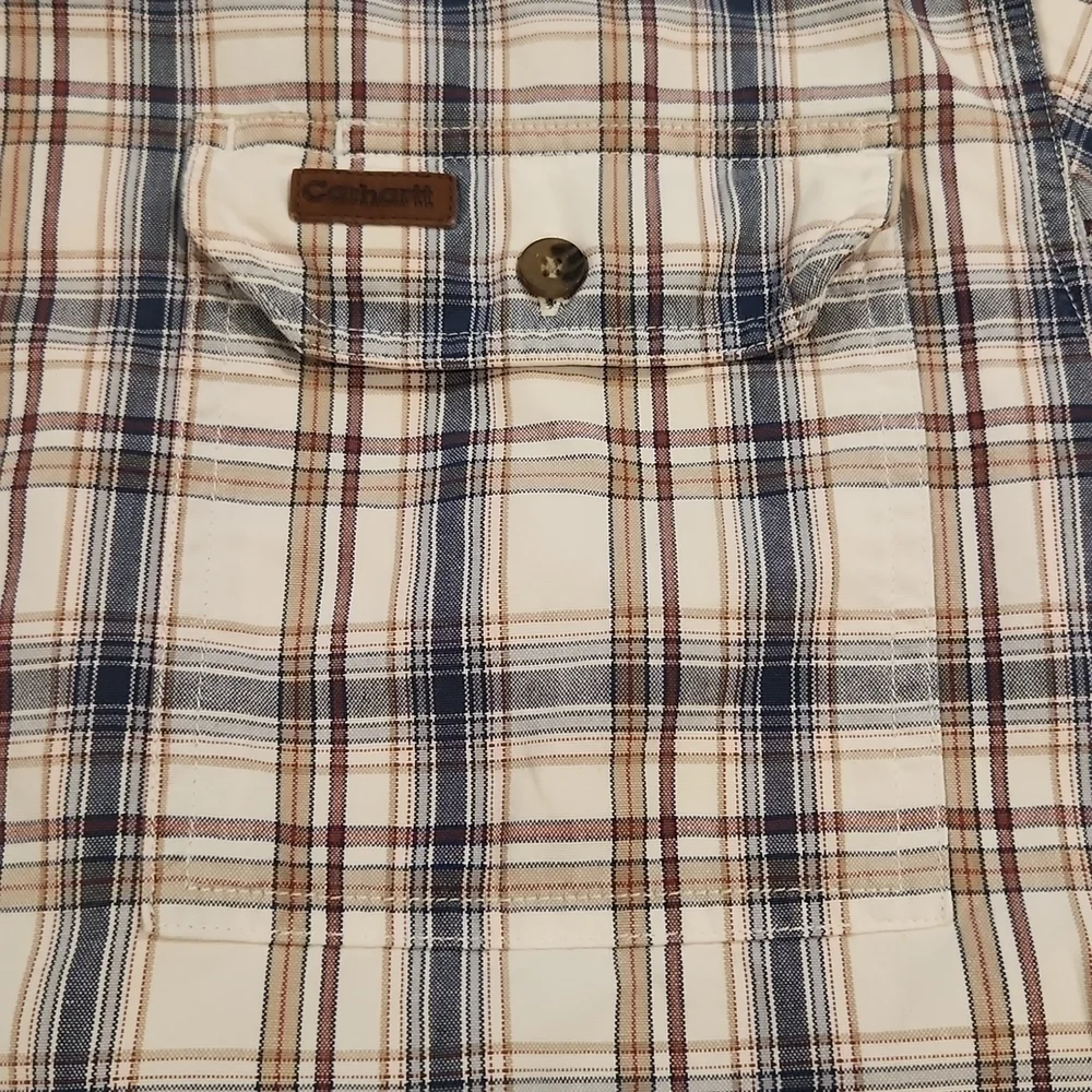 CARHARTT Tan & Blue Plaid Button-Up Work Shirt